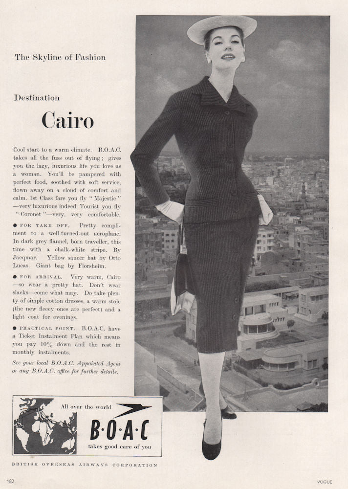 BOAC. British Overseas Airways Corporation. The Skyline of Fashion.  Advert 1955